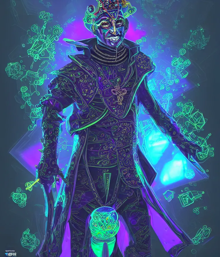 Image similar to front!!! shot of a court jester!!! character, neon bioluminescent hypercubes, dark holography!!!, future, chrome, crystalline edges, (((intricate))), elegant, highly detailed, centered, (((artstation, concept art, smooth, sharp focus, artgerm, Tomasz Alen Kopera, Peter Mohrbacher, donato giancola, Joseph Christian Leyendecker, WLOP, Boris Vallejo))), ((raytracing)), mugshot!!!!!, ugly!!!!!!, octane render, nvidia raytracing demo, octane render, nvidia raytracing demo, octane render, nvidia raytracing demo, grainy, muted, 8K, digitalblasphemy, metatron