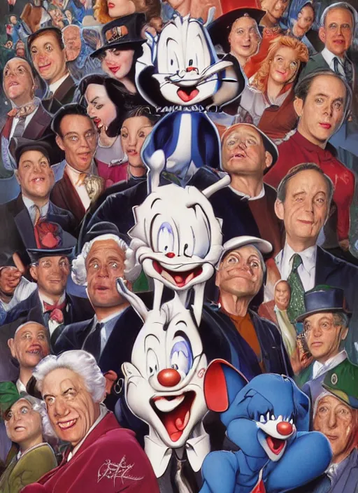 Prompt: portrait of Animaniacs in Society (1989), highly detailed, centered, solid color background, digital painting, artstation, concept art, smooth, sharp focus, illustration, artgerm, donato giancola, Joseph Christian Leyendecker, Les Edwards, Ed Repka, WLOP, Artgerm