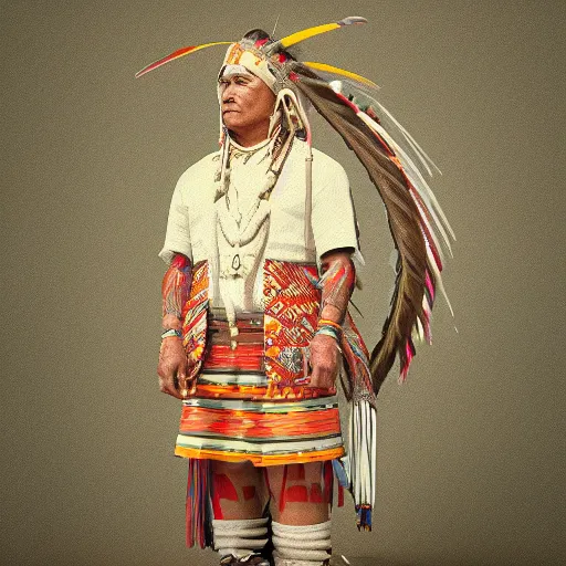 Image similar to abstract 3d portrait Native American in his traditional clothes age 40 by james jean and Jason Chan, rendering, redshift, octane