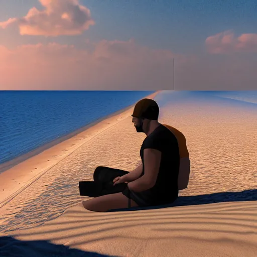 Image similar to a man chilling on the beach drinking golden premium gasoline, realistic, hdr, clear image, hdd, dynamic lighting, rtx on,