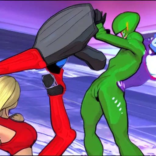 Image similar to samus aran punching ridley in the throat