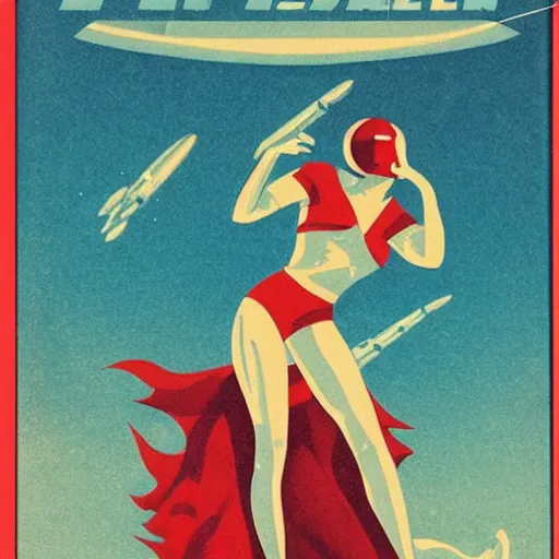 Prompt: vintage sci-fi book cover, high detail, damsel in distress, warm azure tones, red color bleed, film grain