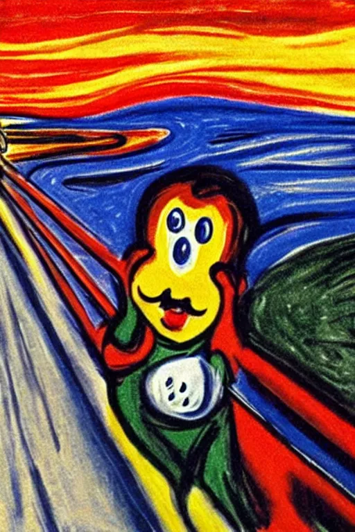 Prompt: super mario as the scream by edvard munch