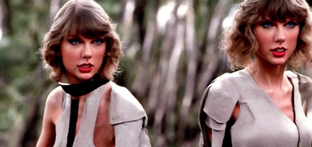 Prompt: a still of Taylor Swift in Return of the jedi 1983