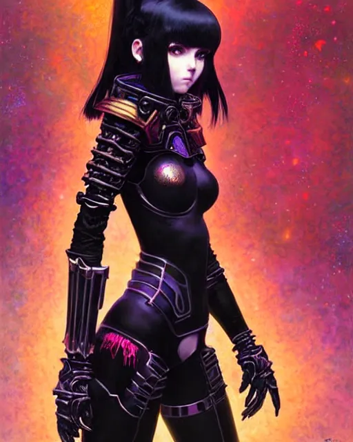 Prompt: portrait of beautiful cute goth girl in warhammer armor, art by kuvshinov ilya and wayne barlowe and gustav klimt and artgerm and wlop