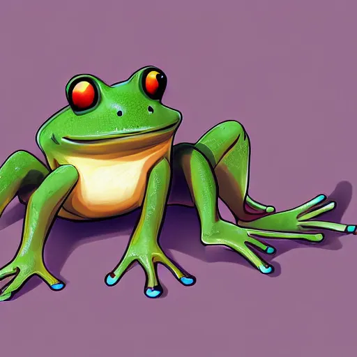 Image similar to cute anthro anime frog, digital art