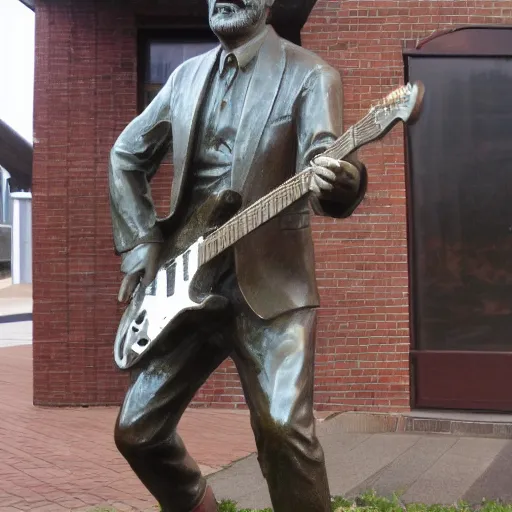 Prompt: bronze statue of roy buchanan playing his telecaster, fairfax, virginia