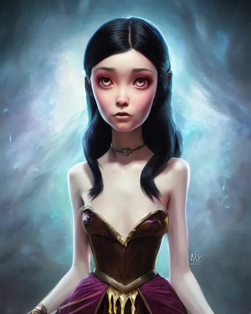 Prompt: an epic fantasy comic book style full body portrait painting of a Crystal Young woman with black hair, elegant, character design by Mark Ryden and Pixar and Hayao Miyazaki, unreal 5, DAZ, hyperrealistic, octane render, cosplay, RPG portrait, dynamic lighting, intricate detail, summer vibrancy, cinematic