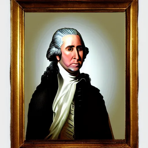 Prompt: nic cage as george washington, buff, painted portrait, highly detailed,