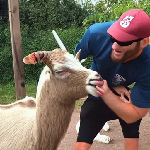 Image similar to gigachad saves a child from a vicious ice - cream wielding goat,