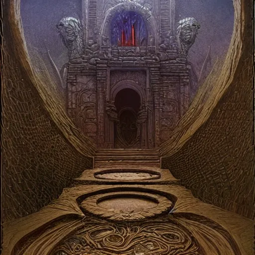 Prompt: the mausoleum of mael, dark fantasy, seb mckinnon, zdzislaw beksinski, extremely intricate, very detailed