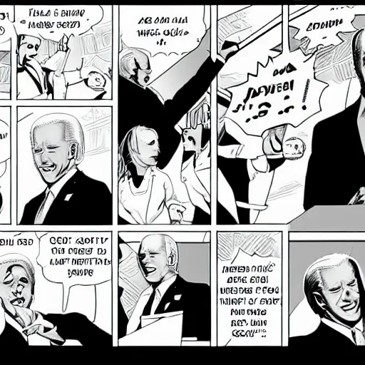 Prompt: manga panel of Joe Biden falling down the steps in the style of Spy X Family