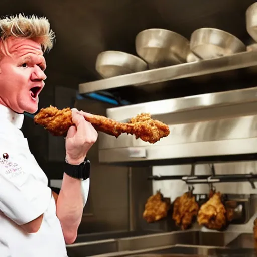 Prompt: gordon ramsay yelling at fried chicken for being raw