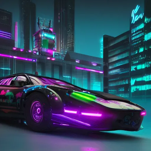 Image similar to a neon cyberpunk cyborg jaguar, octane render