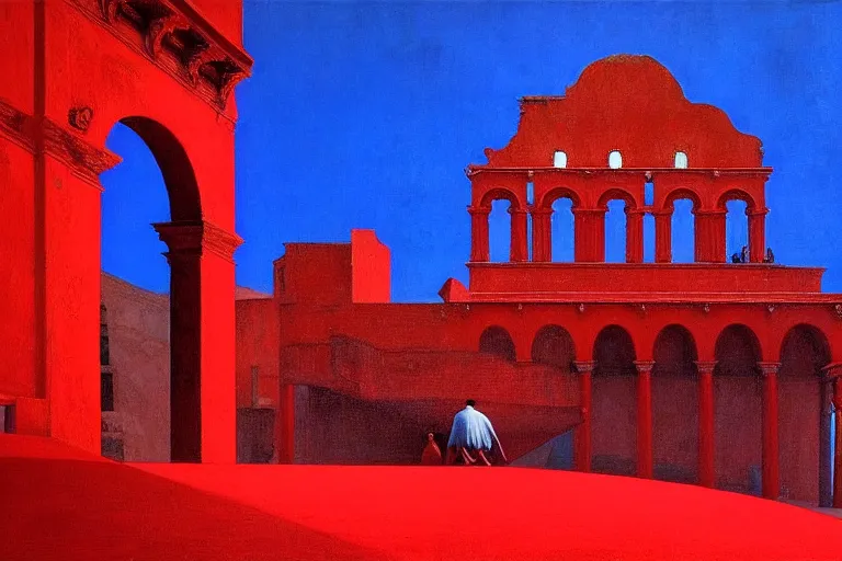 Image similar to only with red, a red great emperor, taormina amphitheatre, expressive crowd hails him, in the style of beksinski, parts by edward hopper, parts by rodcenko, parts by yue minjun, intricate and epic composition, red by caravaggio, insanely quality, highly detailed, masterpiece, red light, artstation, 4 k