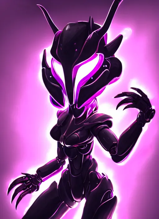 Image similar to cinematic goddess close shot, cosmic sized beautiful stunning elegant hot giant robot mecha female dragon, sharp cyborg dragon head, sharp metal ears, led glowing purple eyes, smooth fuschia skin, smooth silver armor, floating in space, epic proportions, epic scale, macro furry, furry art, dragon art, goddess art, giantess art, warframe fanart, furaffinity, octane