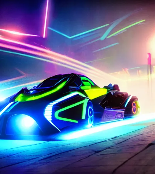 Image similar to psychedelic tron legacy lightcycle race, hyper realistic, ambient lighting, concept art, intricate, hyper detailed, smooth, dynamic volumetric lighting, octane, raytrace, cinematic, high quality, high resolution, 4 k, cgsociety, rutkowski, gurney