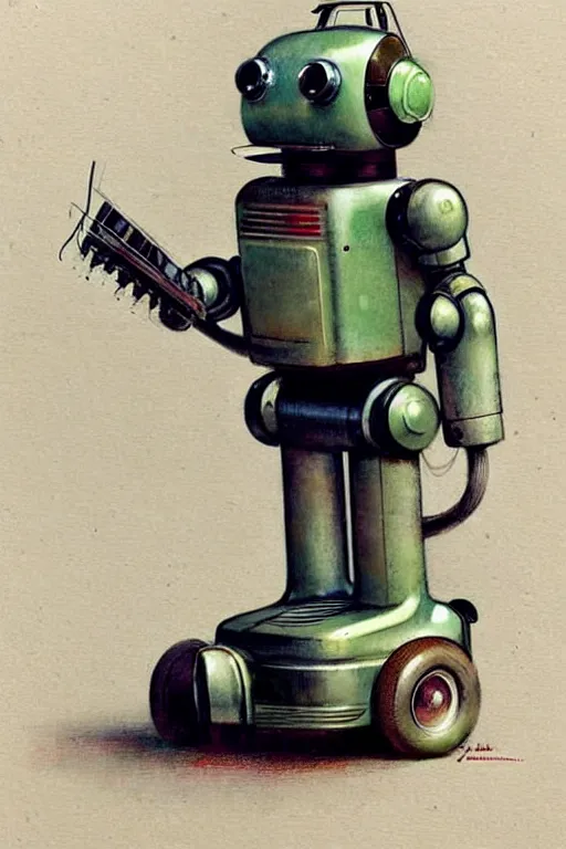 Image similar to ( ( ( ( ( 1 9 5 0 s retro future android robot lawnmower. muted colors., ) ) ) ) ) by jean - baptiste monge,!!!!!!!!!!!!!!!!!!!!!!!!!