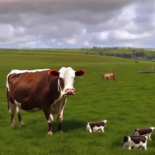 Image similar to star trek borg drones supervising cows on a beautiful farm, 4 k