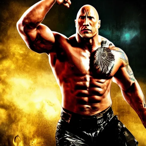 Image similar to Dwayne Rock Johnson in the style of Arcane movie by riot games