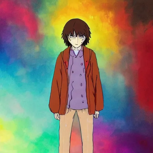 Image similar to Guilt as a Ghibli Studio Character, supernatural, sharpness. clean, rainbow colors