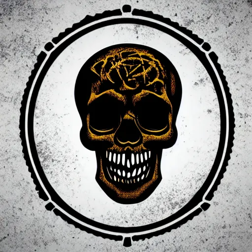 Image similar to death metal themed skull shaped microphone vector logo for a record label, dark, horrorcore, grunge, golden ratio