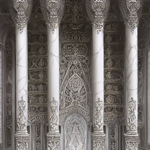 Prompt: opalescent marble architecture, ivory carving, fractal paisley inlay, lace, intricate, elegant, highly detailed, artgerm, matte painting, trending on artstation, lace, by ruan jia and greg rutkowski