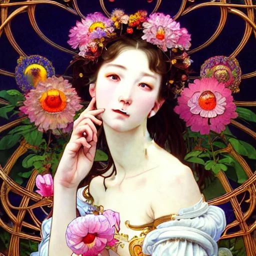 Image similar to a masterpiece ultrarealistic ultradetailed portrait of beautiful love girl maid lady baroque renaissance. medium shot, intricate, elegant, by stanley artgerm lau, wlop, alphonse mucha, rossdraws, andrei riabovitchev, yoshitaka amano. flower background my james jeand and takashi murakami.