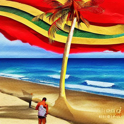 Image similar to salsa festival on cuba, beach, ocean, digital art,