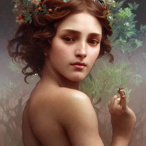 Image similar to portrait of gaea goddess, intricate, elegant, highly detailed, digital painting, artstation, concept art, smooth, sharp focus, illustration, art by artgerm and greg rutkowski and alphonse mucha and william - adolphe bouguereau