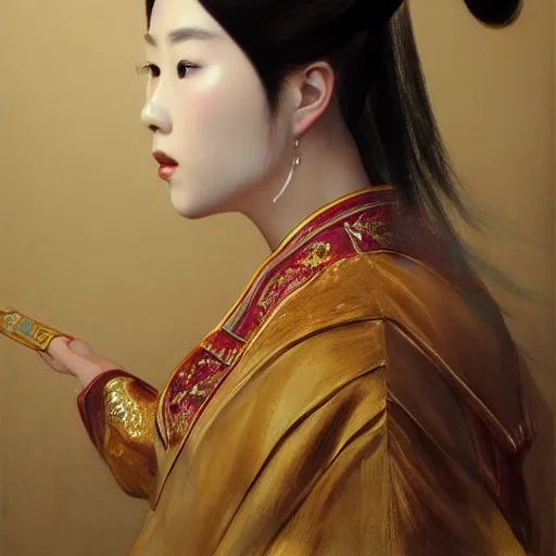 Prompt: 'hyper realism portrait of Chinese princess by Zhong, Fenghua, stunning, detailing, artstation trending, perfect lighting, golden hour'