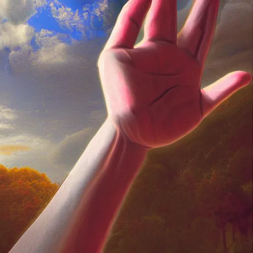 Image similar to hand reaching out to save a life, digital art, inspired by sophie anderson