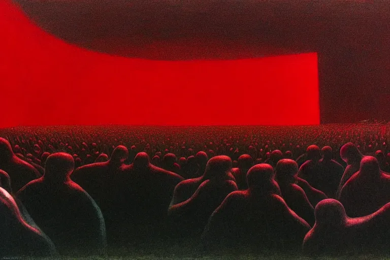 Prompt: only with red gigachad dictator, sportspalast amphitheatre, crowd hails him, in the style of beksinski, parts by edward hopper, parts by rodcenko, parts by yue minjun, intricate and epic composition, red by caravaggio, insanely quality, highly detailed, masterpiece, red light, artstation, 4 k