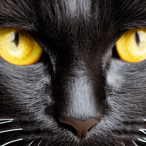 Image similar to intricate photo of a black cat, extreme close up on the cats face, cat facing right