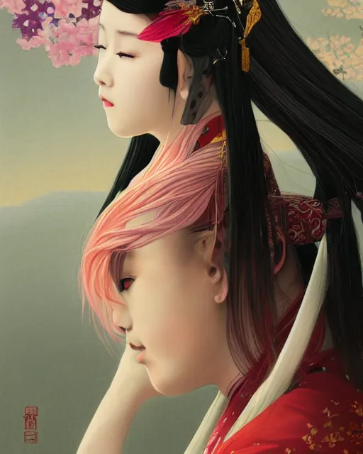 Prompt: portrait of beautiful anime maiden in Kunqu Opera,nature,elegant,magical,highly detailed,artstation,concept art,illustration,by sakimichan,bouguereau,Ilya Kuvshinov,Ayami Kojima,Evanna Lynch