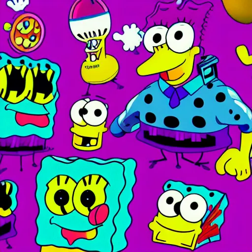 Prompt: Spongebob Squarepants cloning like a bacteria