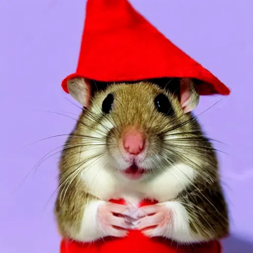 Image similar to a hamster in a gnome costume