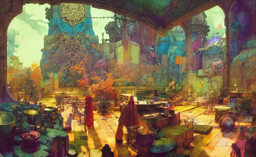 Image similar to alchemy laboratory, fantasy. intricate, amazing composition, colorful watercolor, by ruan jia, by maxfield parrish, by marc simonetti, by hikari shimoda, by robert hubert, by zhang kechun, illustration, gloomy