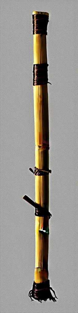 Prompt: picture of a single wooden long straight thin ninja fighting staff with oriental ornaments, bamboo, weapon, highlight, vertical, centred, highly symmetric, sci - fi, fantasy, japan, dnd, close shot, bright uniform background, award winning
