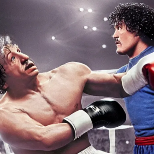 Prompt: photo realistic, albert einstein in the ring fighting rocky balboa