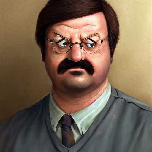 Image similar to beautiful hyperrealistic detailed matte portrait painting of bob belcher from bobs burger, by andreas rocha and john howe, and martin johnson