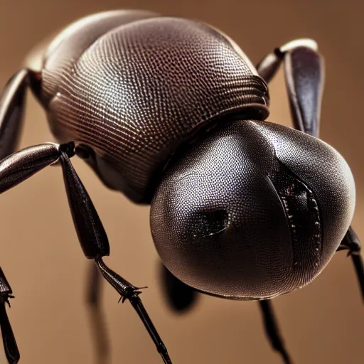 Image similar to a tiny robot ant drone on someone's head. macro photograph.