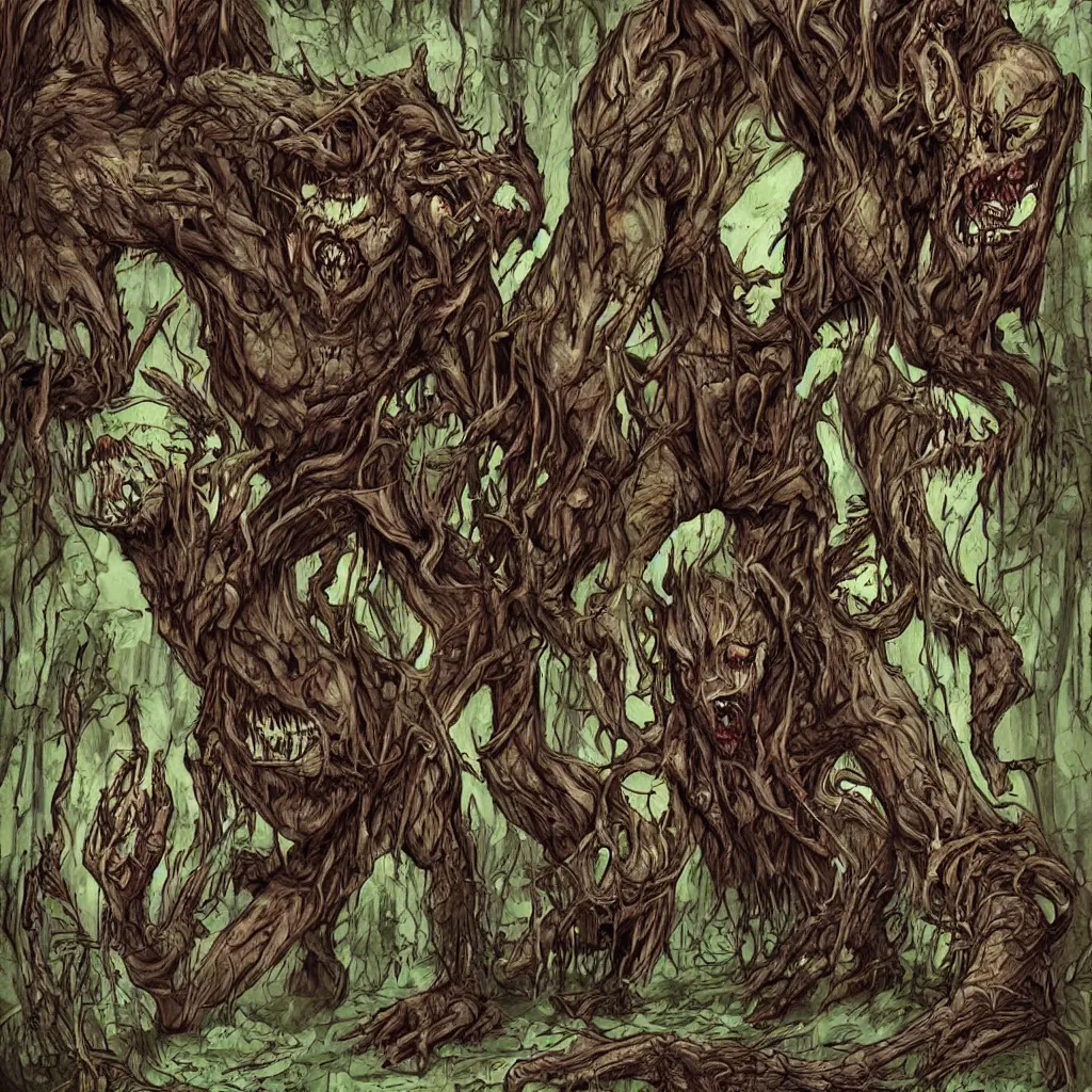 Image similar to forest, horrifying creature, necro, necromorph, fangs