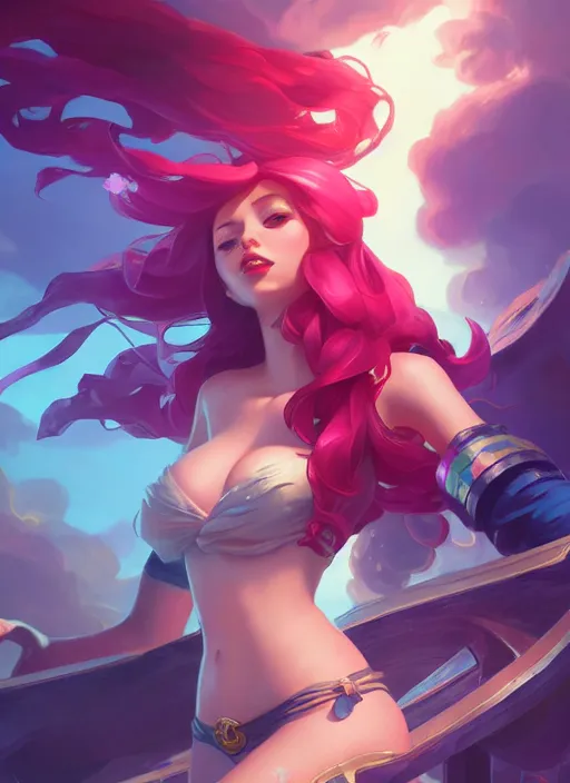 Image similar to miss fortune from league of legends, half body shot, path traced, highly detailed, high quality, digital painting, hd, alena aenami, lilia alvarado, shinji aramaki, karol bak, alphonse mucha, tom bagshaw