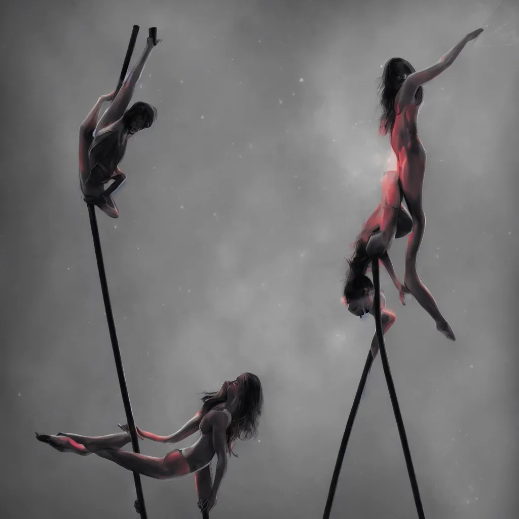 Prompt: pole dancer, colored spotlights, mist, hd, trending on artstation