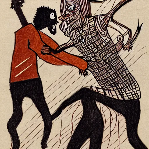 Image similar to a schizophrenic drawing depicting a psychotic attack, artistic abstarct