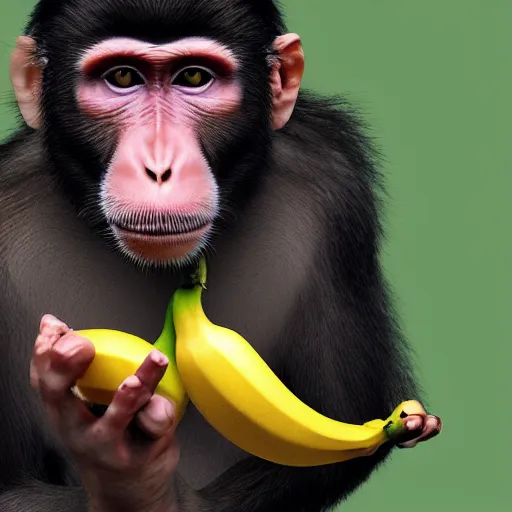 Image similar to monkey eating banana, higly detailed, 8 k, photorealistic, art concept, artstation, sharp focus