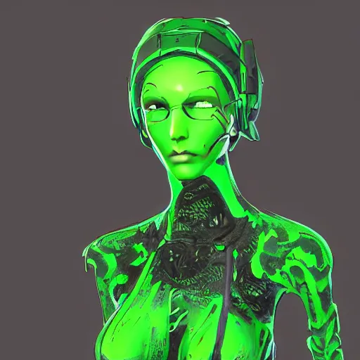 Prompt: cyberpunk fashion, character design humanoid, borderlands 3 style, profile portrait, concept art character modeling, body made of green lava and fire, marvelous designer, z brush, maya, digital 3 d, 4 k, epic size, epic scale, ultra detailed digital art, furry art, macro art, deviantart, realistic