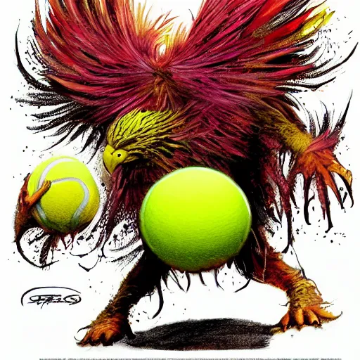 Prompt: a tennis ball monsters, falcon, colorful, digital art, fantasy, magic, trending on artstation, ultra detailed, professional illustration by Basil Gogos