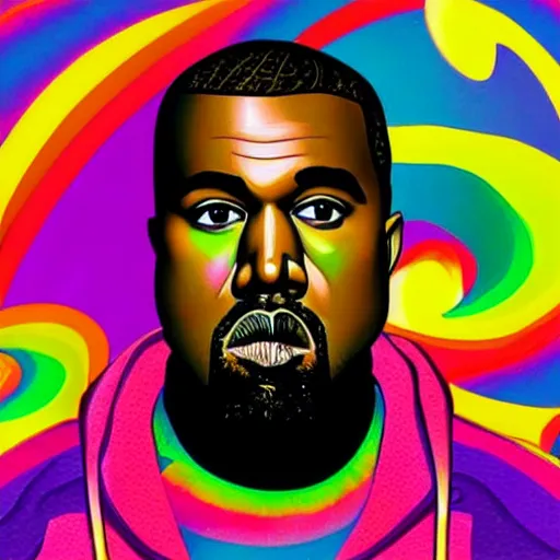 Prompt: a portrait of kanye west in the style of lisa frank,